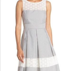 Seersucker, lace accent dress